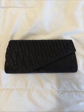 Black Sparkle Pleated Envelope Clutch 9”x 4“ NWOT